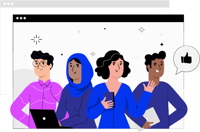 illustration of several people infront of a web browser window